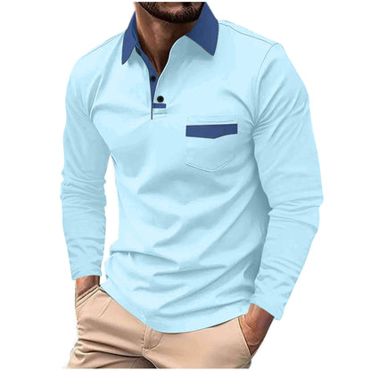 Polo de manga larga con bolsillo y solapa para hombre