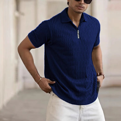 Polo con cremallera, camisa polo deportiva jacquard para hombre.