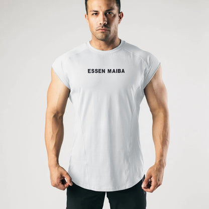 Ärmelloses Herren-Sport-Tanktop, elastisch, atmungsaktiv, schweißabsorbierend, aus Baumwollmischung, zum Laufen und Trainieren