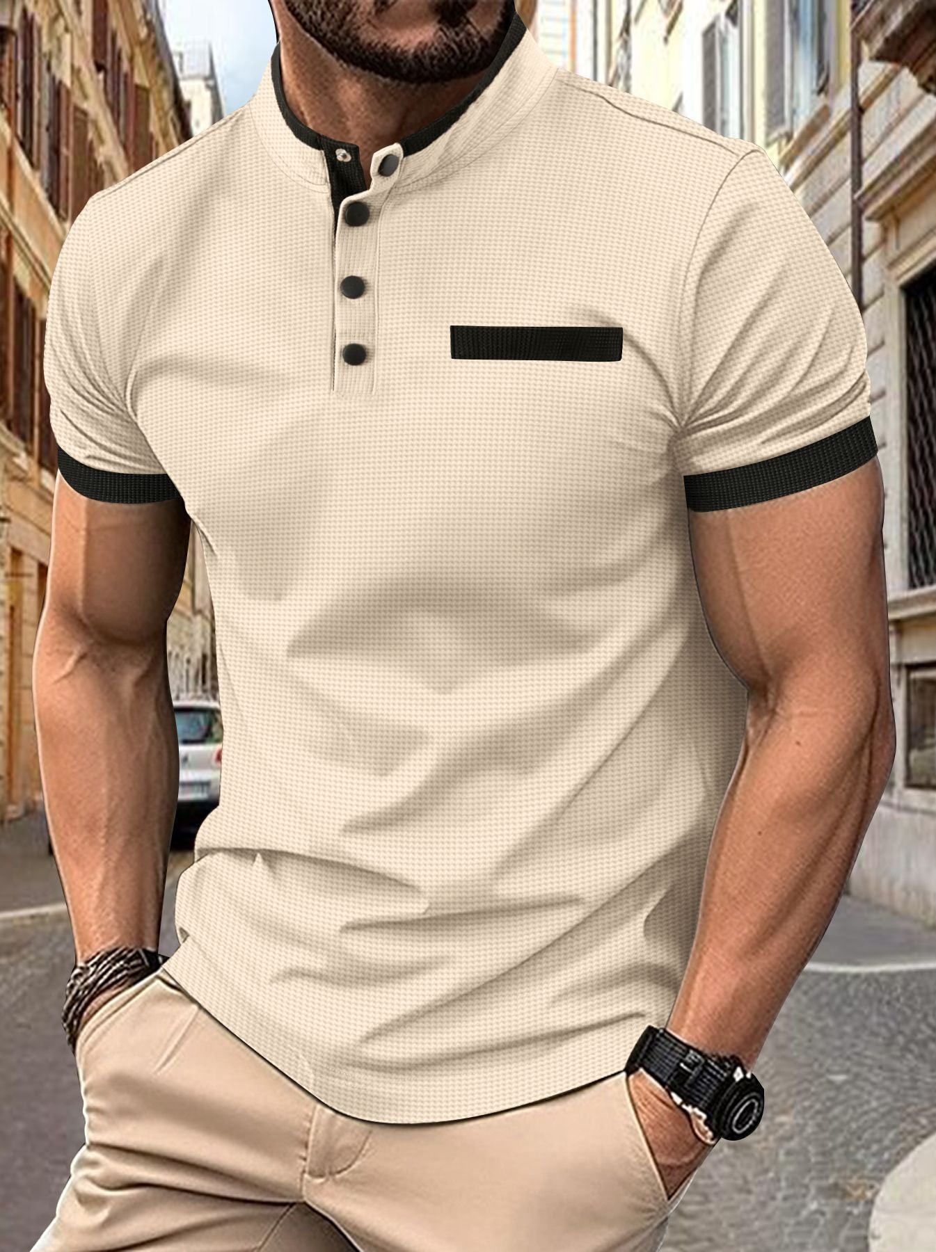 Polo de hombre POLO con cuello alto y estampado a cuadros