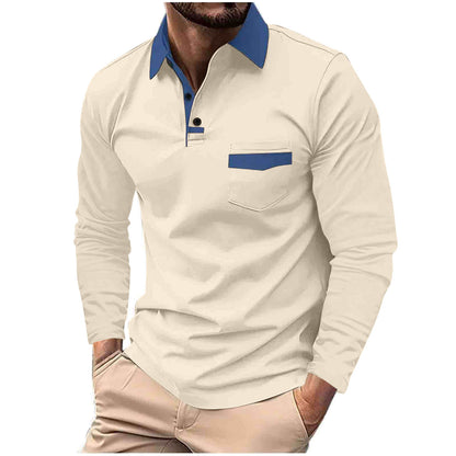 Polo de manga larga con bolsillo y solapa para hombre