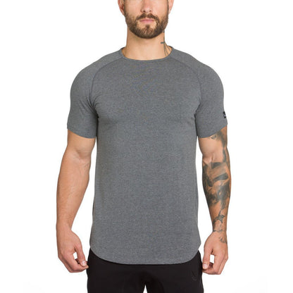 Muscle Master Herren-Rundhals-T-Shirt mit kurzen Ärmeln, zum Sport und Laufen, mit geschwungenem Saumdesign