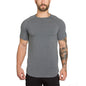 Muscle Master Herren-Rundhals-T-Shirt mit kurzen Ärmeln, zum Sport und Laufen, mit geschwungenem Saumdesign