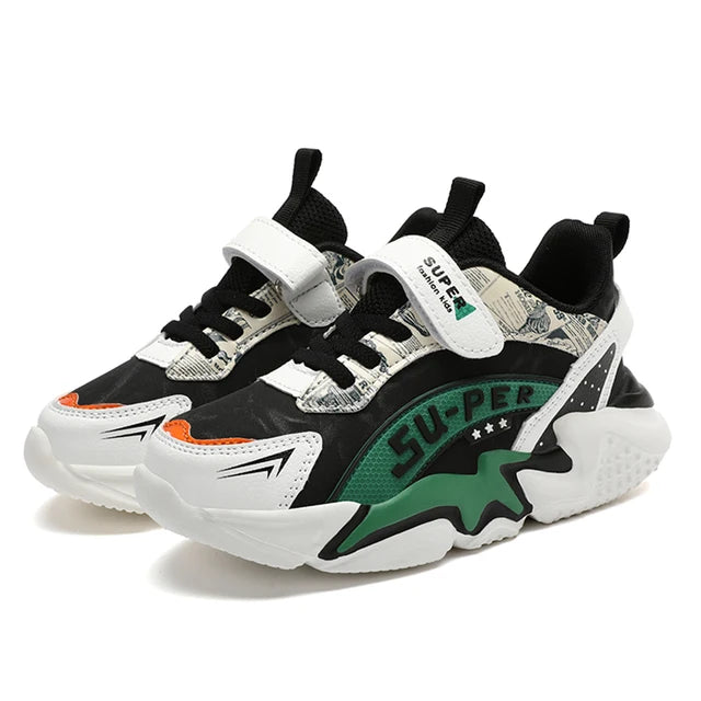 Zapatos deportivos para chicos con superficie de cuero impermeable y suela blanda antideslizante