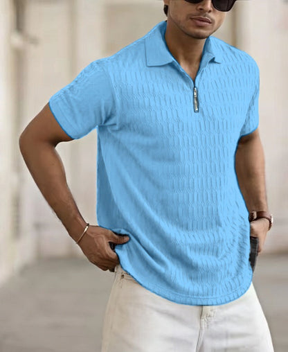 Polo con cremallera, camisa polo deportiva jacquard para hombre.