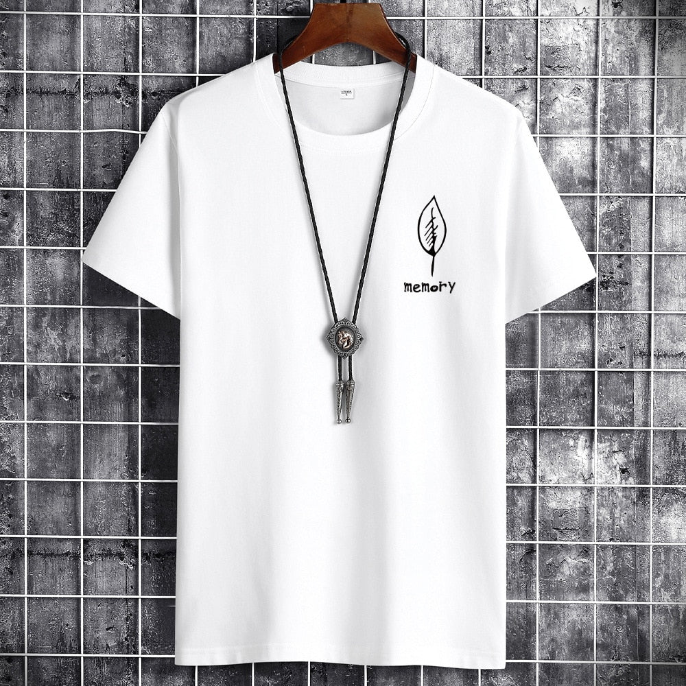 Camiseta de algodón oversize para hombre, manga corta, verano, estampado de hojas, estilo casual.