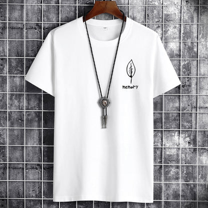 Camiseta de algodón oversize para hombre, manga corta, verano, estampado de hojas, estilo casual.