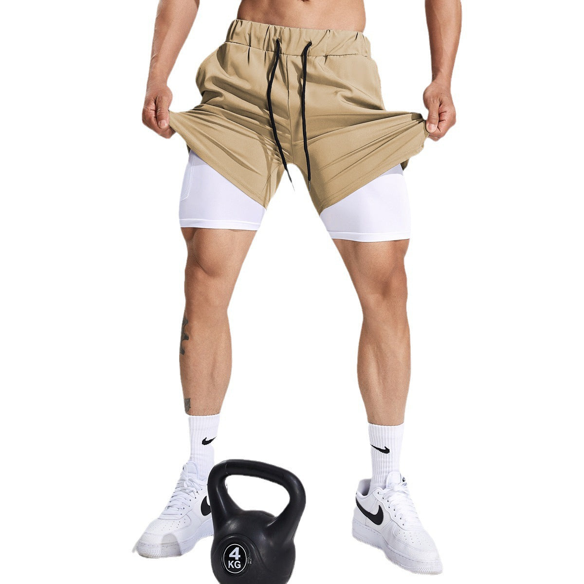 Pantalones Cortos Deportivos para Hombre, Transpirables de Doble Capa