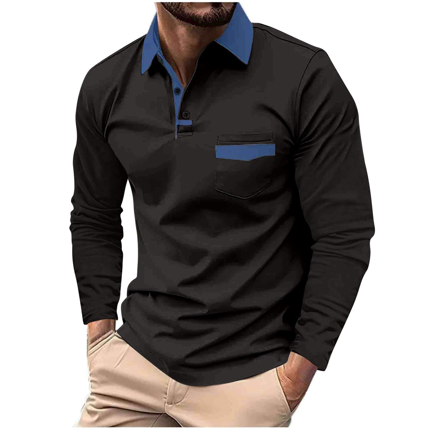 Polo de manga larga con bolsillo y solapa para hombre