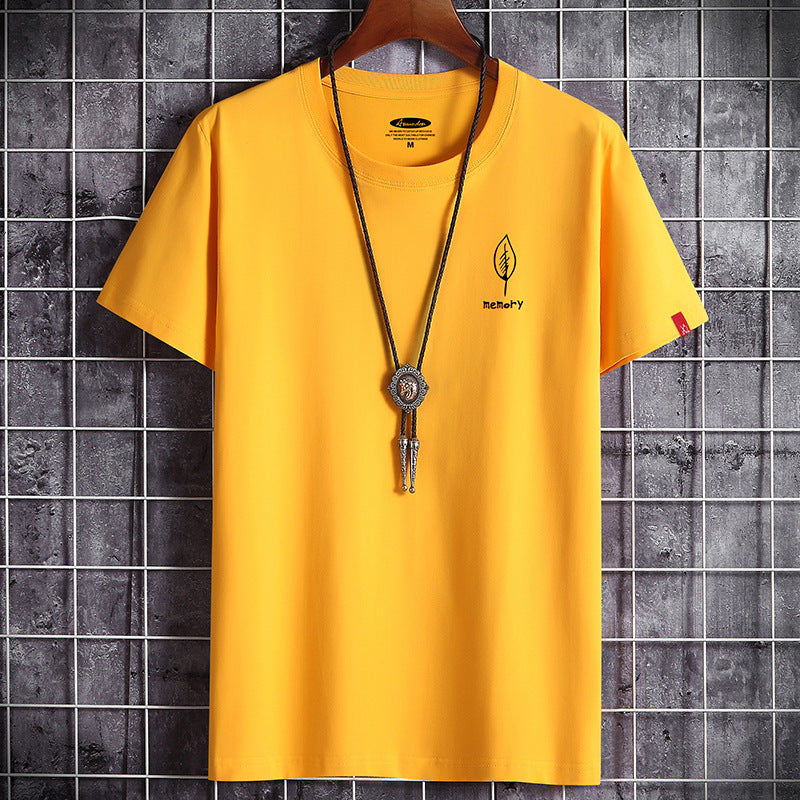 Camiseta de algodón oversize para hombre, manga corta, verano, estampado de hojas, estilo casual.
