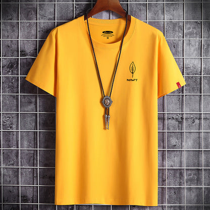 Camiseta de algodón oversize para hombre, manga corta, verano, estampado de hojas, estilo casual.