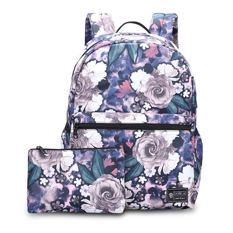 Mochila escolar de dos piezas con estampado de peonías, gran capacidad, mochila escolar floral, mochila USB