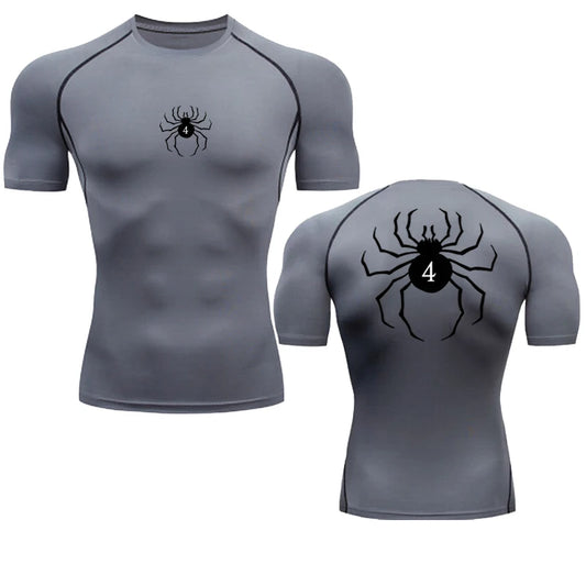 Anime Hunter X Hunter Kompressions-T-Shirt, schnelltrocknend, zum Laufen, Fitnessstudio, Fitness, eng anliegend, Sportbekleidung für den Sommer, atmungsaktiv, kurzärmlig mit Spinnen-Print