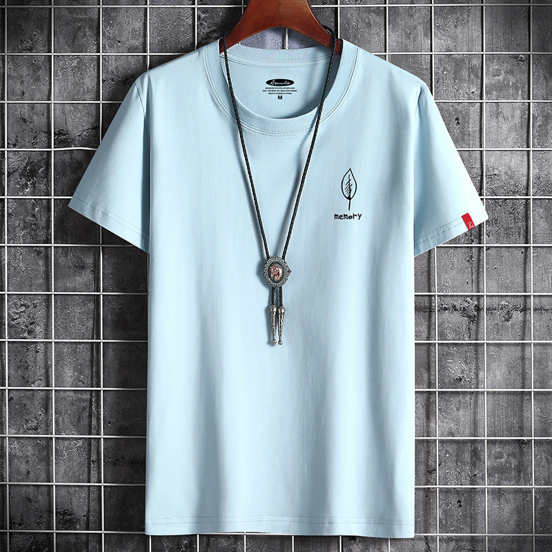 Camiseta de algodón oversize para hombre, manga corta, verano, estampado de hojas, estilo casual.