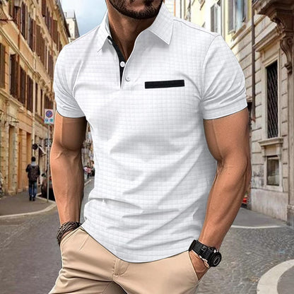 Polo deportivo para hombre con botones, estampado jacquard a cuadros.