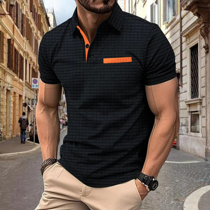 Polo deportivo para hombre con botones, estampado jacquard a cuadros.
