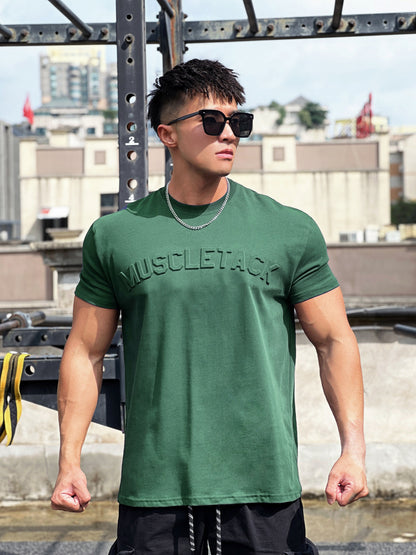 Camiseta Deportiva de Manga Corta para Hombres con Relieve Cóncavo y Convexo
