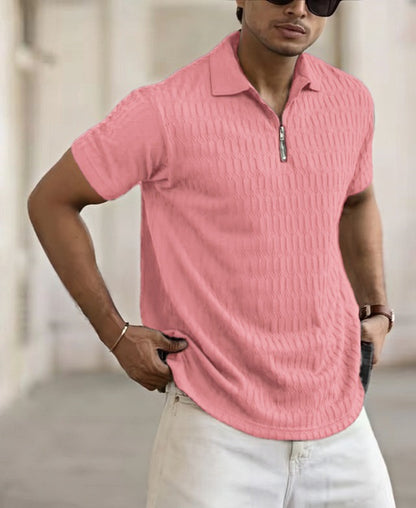 Polo con cremallera, camisa polo deportiva jacquard para hombre.