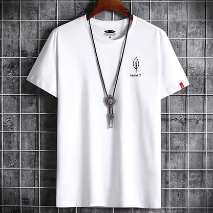 Camiseta de algodón oversize para hombre, manga corta, verano, estampado de hojas, estilo casual.