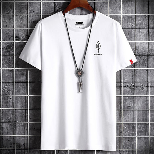 Camiseta de algodón oversize para hombre, manga corta, verano, estampado de hojas, estilo casual.