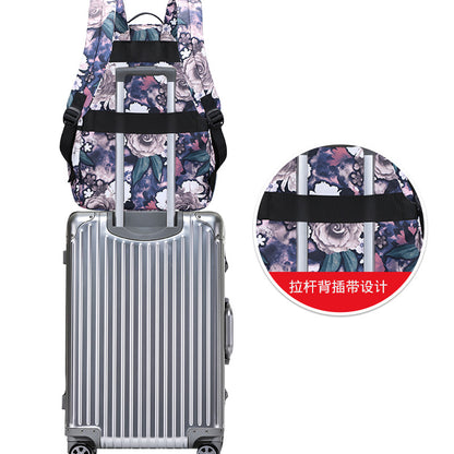 Mochila escolar de dos piezas con estampado de peonías, gran capacidad, mochila escolar floral, mochila USB