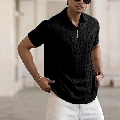 Polo con cremallera, camisa polo deportiva jacquard para hombre.