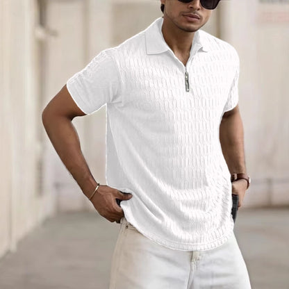 Polo con cremallera, camisa polo deportiva jacquard para hombre.