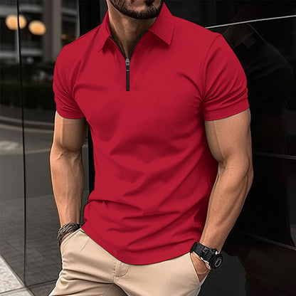 Polo deportivo de color liso con cremallera para hombre.