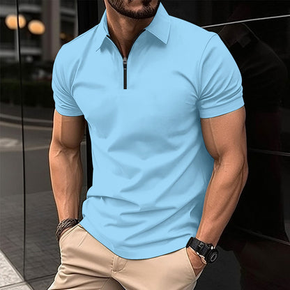 Polo deportivo de color liso con cremallera para hombre.