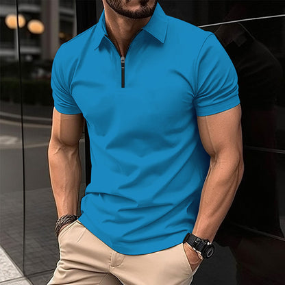 Polo deportivo de color liso con cremallera para hombre.