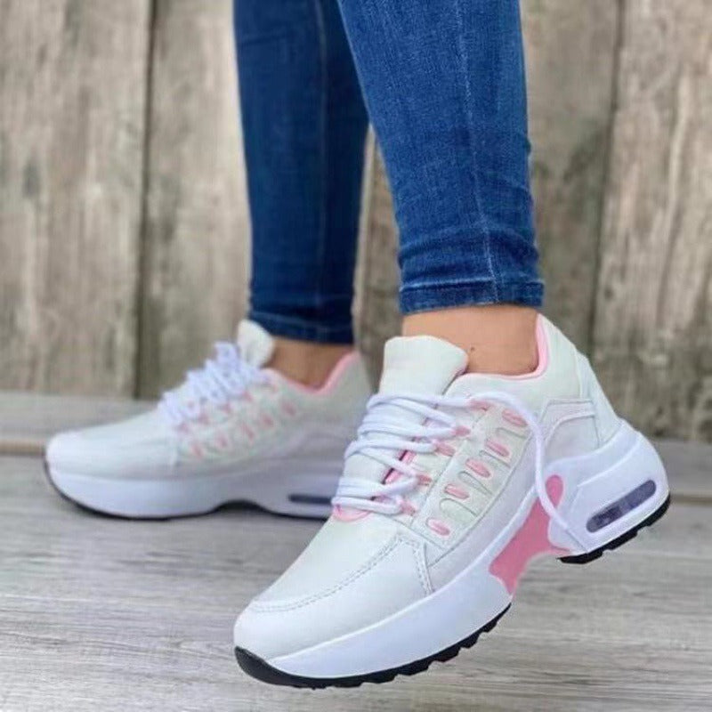 Damen-Freizeitschuhe mit fliegender Webart, Keilabsatz und runder Spitze