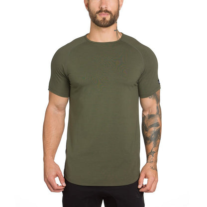Muscle Master Herren-Rundhals-T-Shirt mit kurzen Ärmeln, zum Sport und Laufen, mit geschwungenem Saumdesign