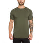 Muscle Master Herren-Rundhals-T-Shirt mit kurzen Ärmeln, zum Sport und Laufen, mit geschwungenem Saumdesign
