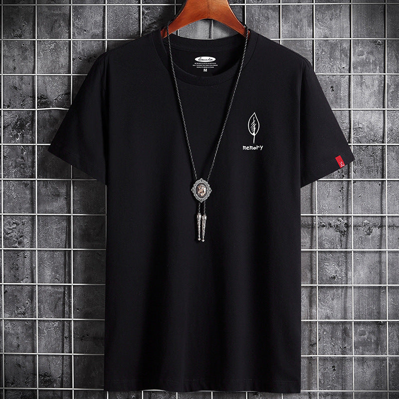 Camiseta de algodón oversize para hombre, manga corta, verano, estampado de hojas, estilo casual.
