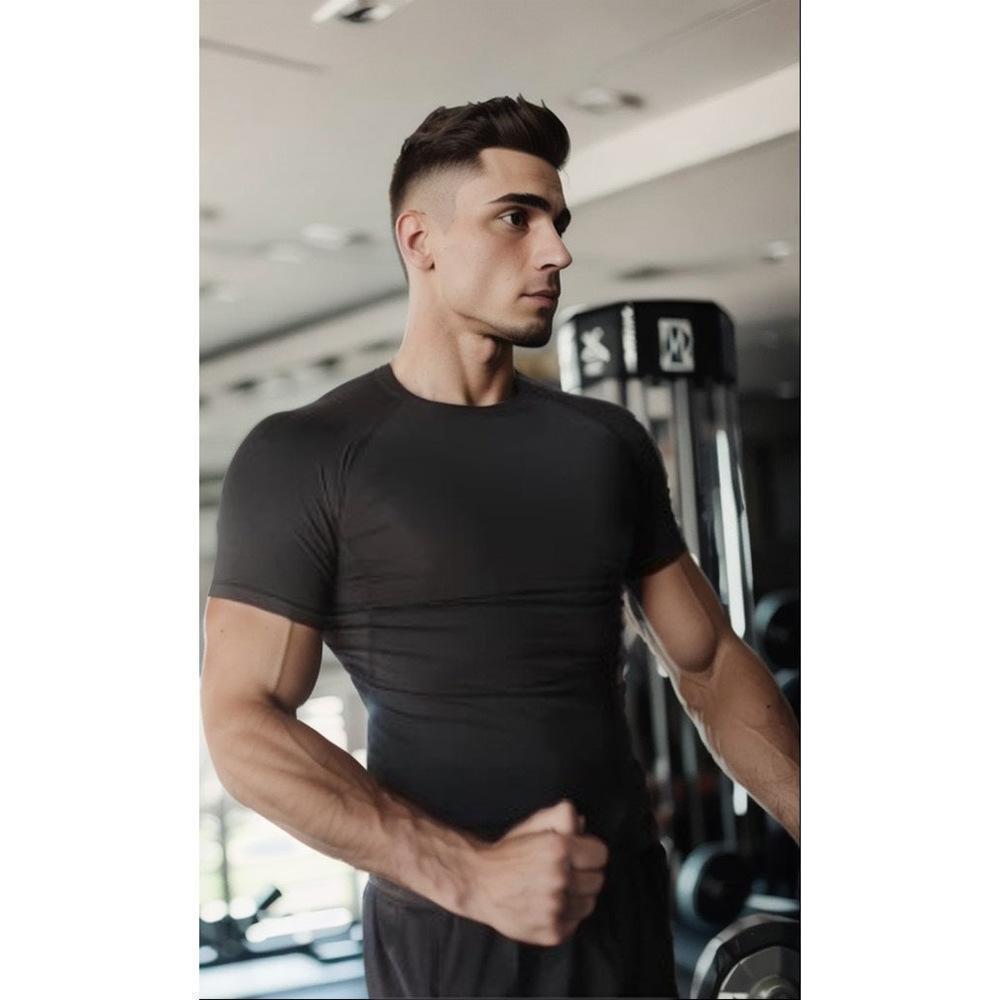 Camiseta ajustada de manga corta con estampado de moda, Ropa deportiva de entrenamiento, carrera y fitness de secado rápido