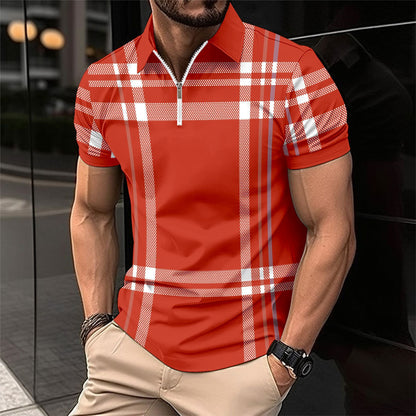 Polo estampado a cuadros y rayas con cremallera y deportivo