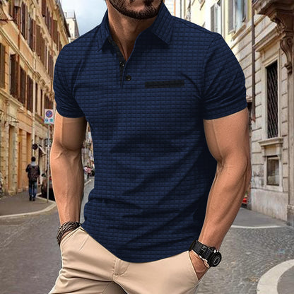 Polo deportivo para hombre con botones, estampado jacquard a cuadros.