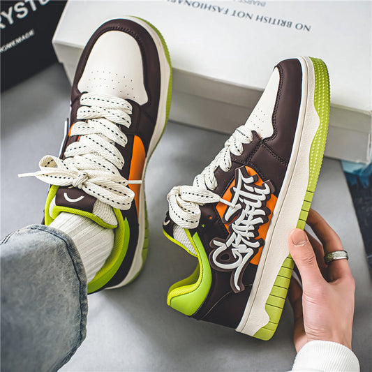 Herrenschuhe mit Farbkombinationen, lässige Skateschuhe, koreanische Version zum Schnüren, flache Sohle, für alle vier Jahreszeiten