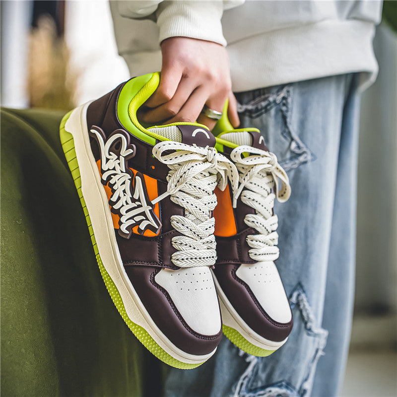 Herrenschuhe mit Farbkombinationen, lässige Skateschuhe, koreanische Version zum Schnüren, flache Sohle, für alle vier Jahreszeiten