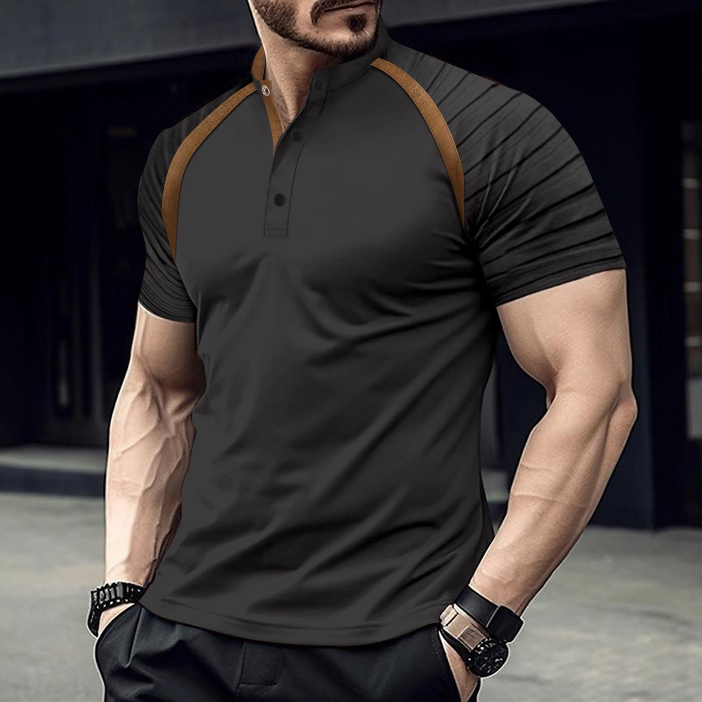 Polo con mangas a rayas para hombre, polo deportivo.