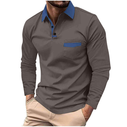 Polo de manga larga con bolsillo y solapa para hombre