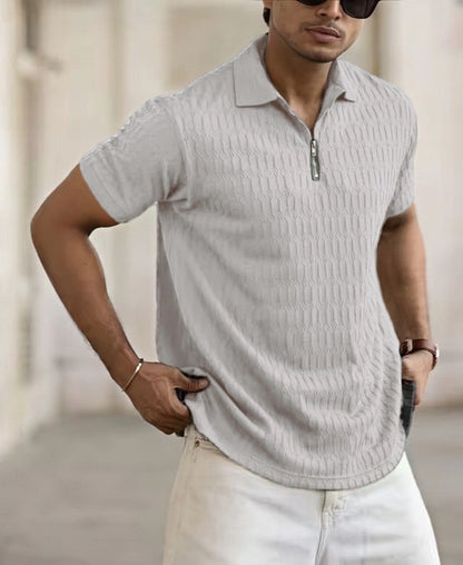 Polo con cremallera, camisa polo deportiva jacquard para hombre.