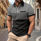 Polo Zipper para hombre, camisa polo estampada a rayas