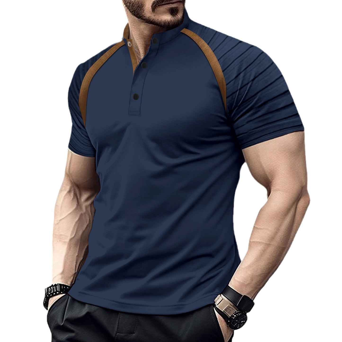 Polo con mangas a rayas para hombre, polo deportivo.