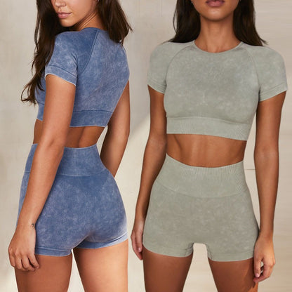 Laufanzug, Fitnessanzug, nahtlose Yoga-Shorts, langärmeliges Yoga-Top