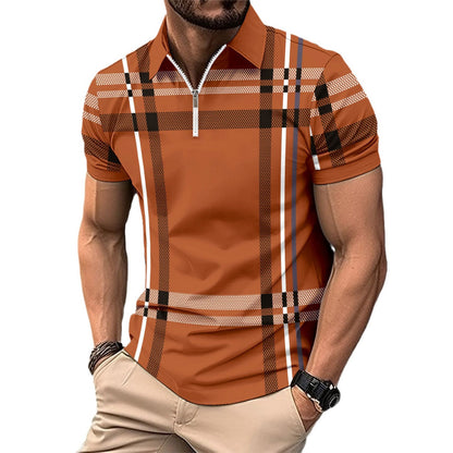 Polo estampado a cuadros y rayas con cremallera y deportivo