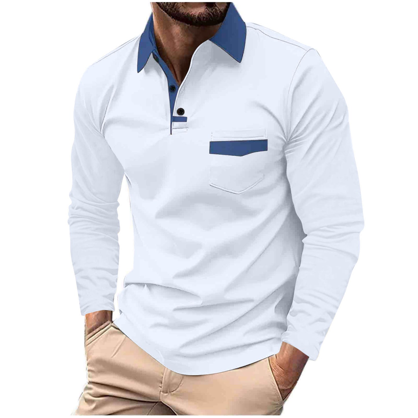 Polo de manga larga con bolsillo y solapa para hombre