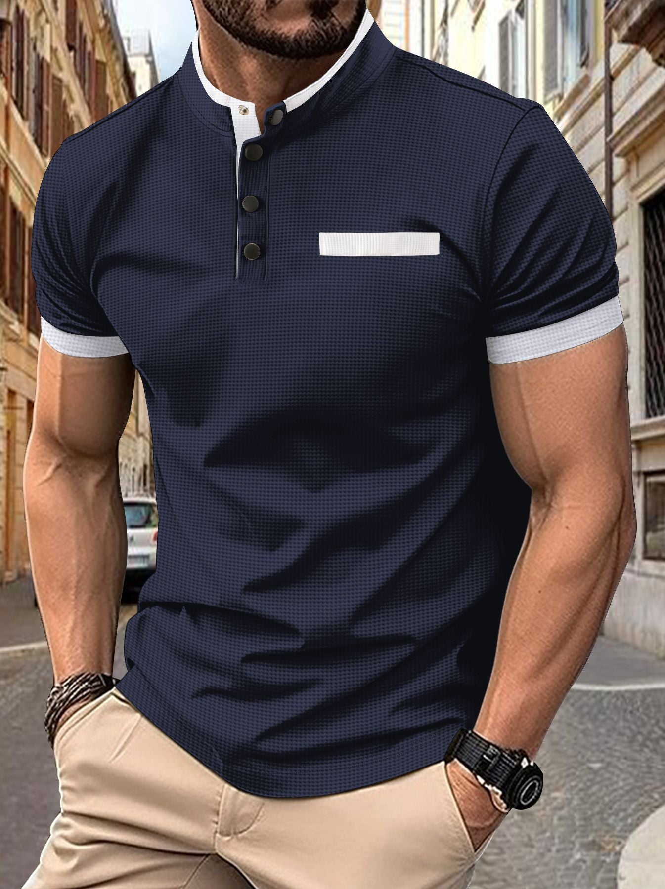 Polo de hombre POLO con cuello alto y estampado a cuadros