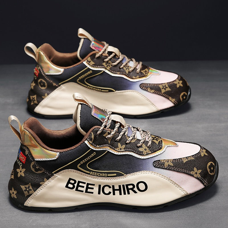 Zapatos de hombre con paquete colorido, suela de zapatos cómoda, cuero interior, alta tendencia deportiva casual