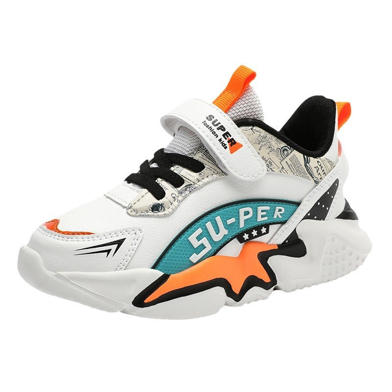 Zapatos deportivos para chicos con superficie de cuero impermeable y suela blanda antideslizante